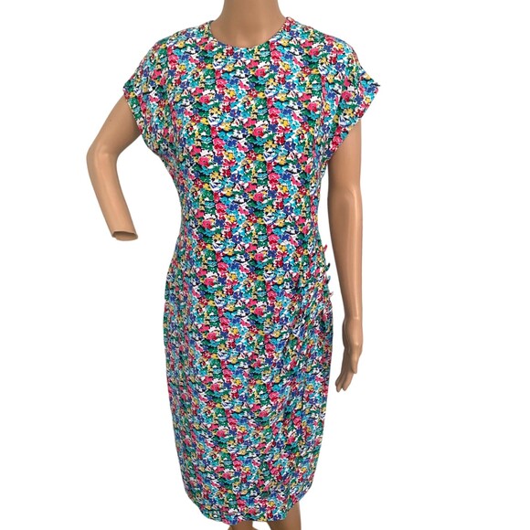 80s April Rain Floral Dress Vintage Rayon 36 31 38 - Picture 1 of 7